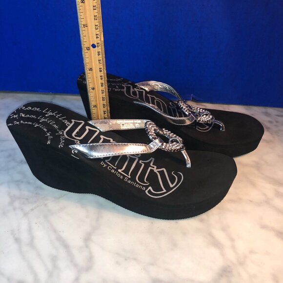 Womens Unity Sandal Flip Flops by Carlos Santana Black 3-1/2" heel Sz 10M - Picture 7 of 10